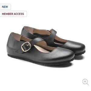 Birkenstock Black Mary Jane Flats with Gold Buckle